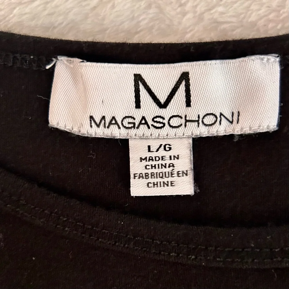 Magaschoni Knit Short Sleeve Midi Dress with Side Tie Waist Black size Large - Picture 10 of 10